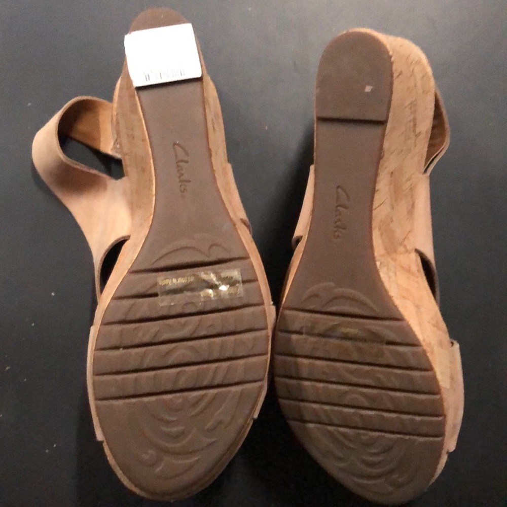 Clarks Beige Cork Wedge Sandals - Picture 3 of 3